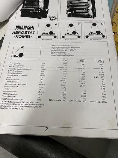Used USED WIDE BELT SANDER JOHANNSEN, MODEL AEROSTAT COMBI 1100