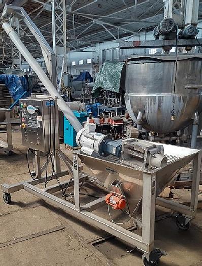 Used 4" Hapman flexible feeder on stainless mobile cart   96" discharge