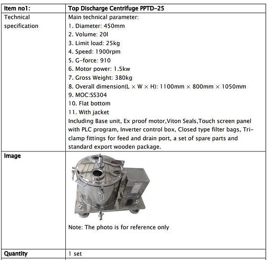 Used Centrifuge for Extracting Industrial Hemp