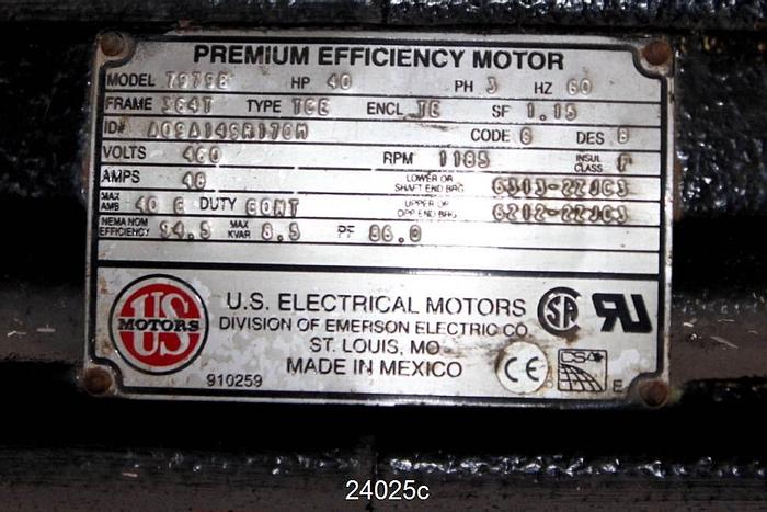 Used Us Motor 7979B Motor, 40Hp, 1185Rpm, 460V, 364T Frame #24025