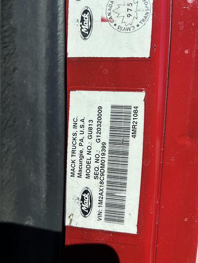 Used 2013 Mack GU813 Granite Tri-Axle Cab & Chassis #5710