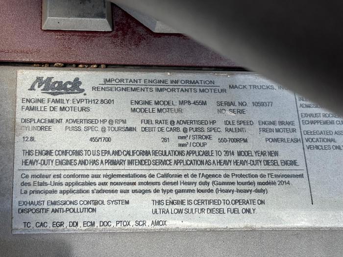 Used 2015 Mack GU713 Tri-Axle Dump Truck