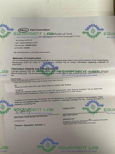 Used Pall NP6MSTGEP1 Mustang E 0.2 um 160ml Filter