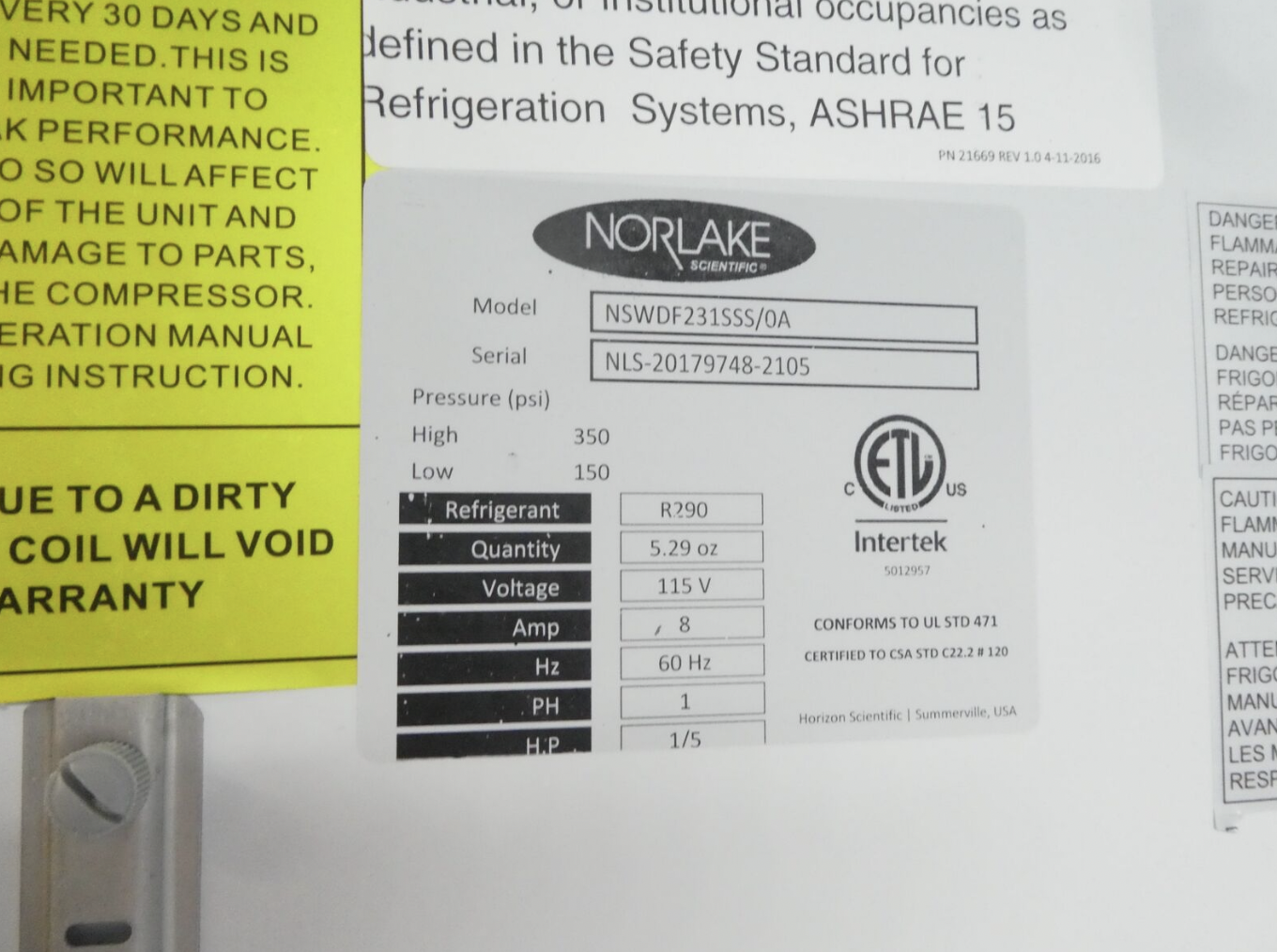 Used Nor-Lake Scientific - NSWDF231SSS/0A - White Diamond Series Lab Freezer