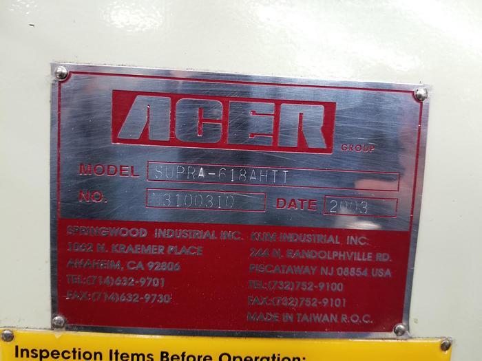 Used 2003 Acer Supra 618AH11 2-axis Surface Grinder #1701