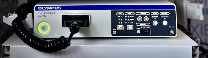 Used Olympus CV-190 Evis Exera III Video System, CLV-190 Xenon Light Source, Monitor and Keyboard with Mobile Endoscopic Workstation