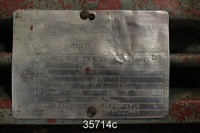 Used Brook Crompton 100 HP AC Motor, 1780 RPM, 575 Volt #35714