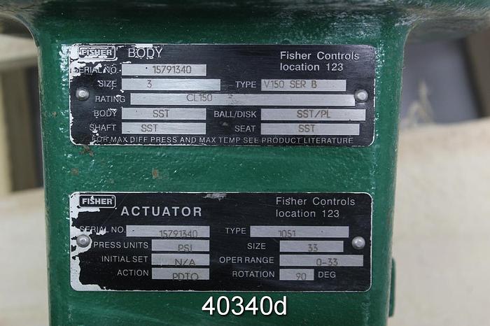 Used Fisher V150 3" Vee Ball Control Valve #40340
