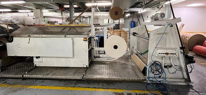 Used (visible in production) 1996 CURIONI SUN MASTER 540 Reel fed Square bottom paper bag making machine with in line twisted handle unit