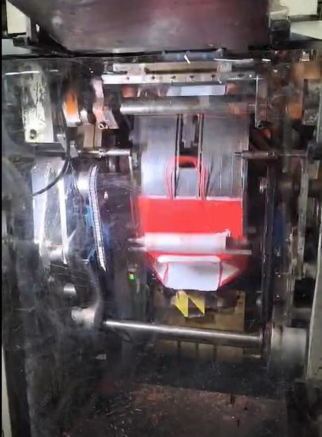 Used (visible in production) 2013 HOLWEG WEBER 5XF - Roll fed square bottom paper bag malking machine with TWISTED handles unit