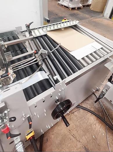 Used (visible in production) 2022 PETRATTO METRO SE 78 folding/gluing machine model  for premium e-commerce paper envelopes, with double adhesive strip