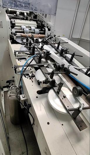 Used (visible in production) 2014 NEWLONG TS2746H + H607  -  Roll fed automatic square Bottom paper Bag Making Machine with in line twisted handle unit