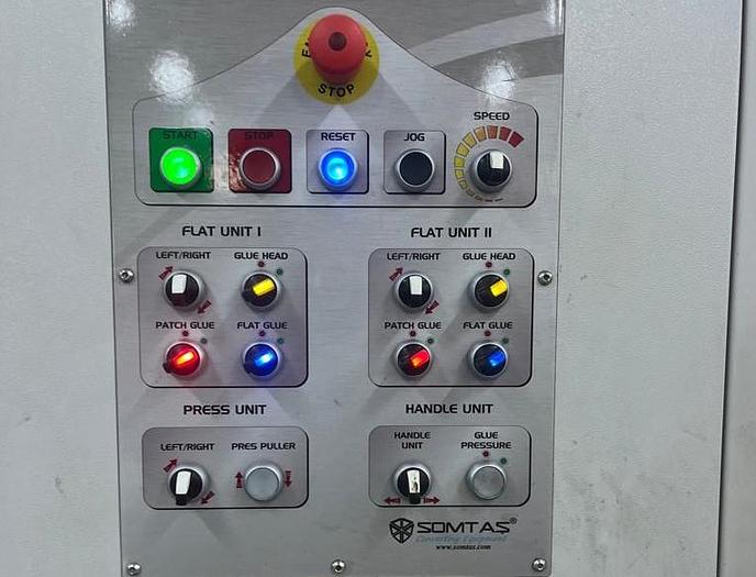 Used (visible in production) 2021 SOMTAS TC-18-46 - SERVO - Reel fed square bottom paper bag making machine with in line flat handles unit