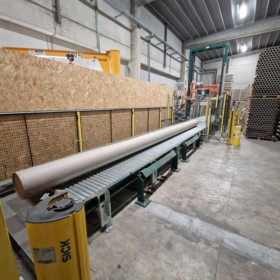 Used (assembled but no longer visible in production) 2019 Vertical strapping machine from OMS type 08RP with TR1400 strapping head