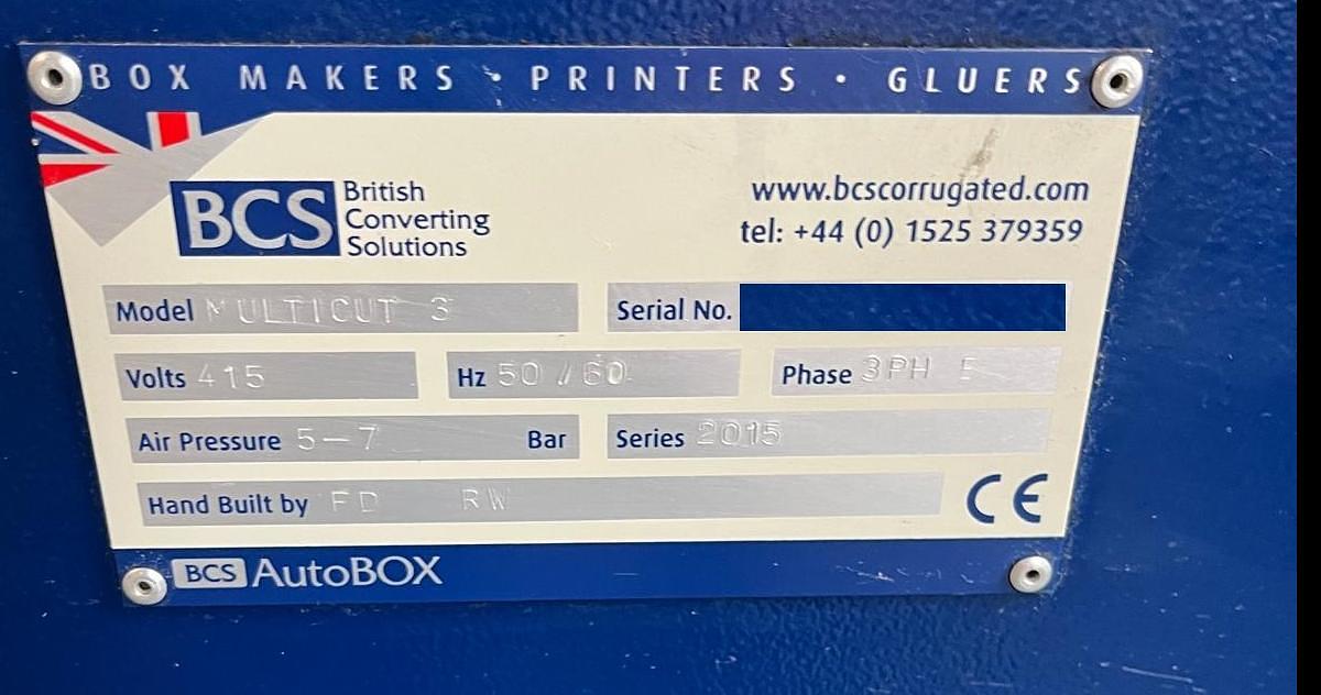 Used 2015 BCS AUTOBOX BOXMAKER 2600 + MULITCUT 3 - corrugated cardboard boxmaking machine