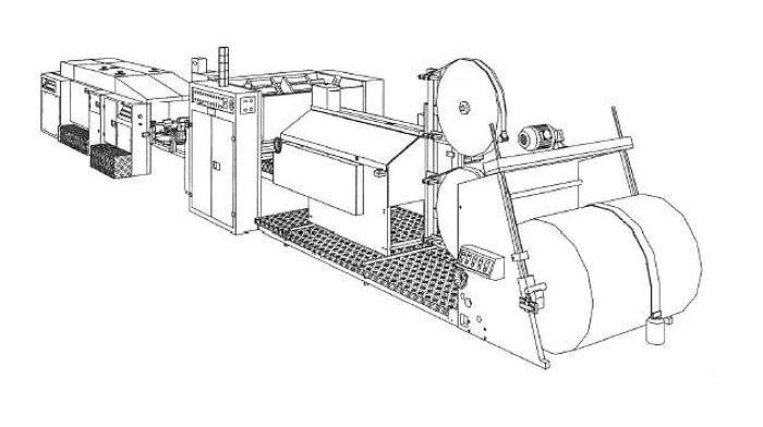 Used (visible in production) 1998 CURIONI SUN MASTER 540 - square bottom paper bag making machine with twisted handles unit