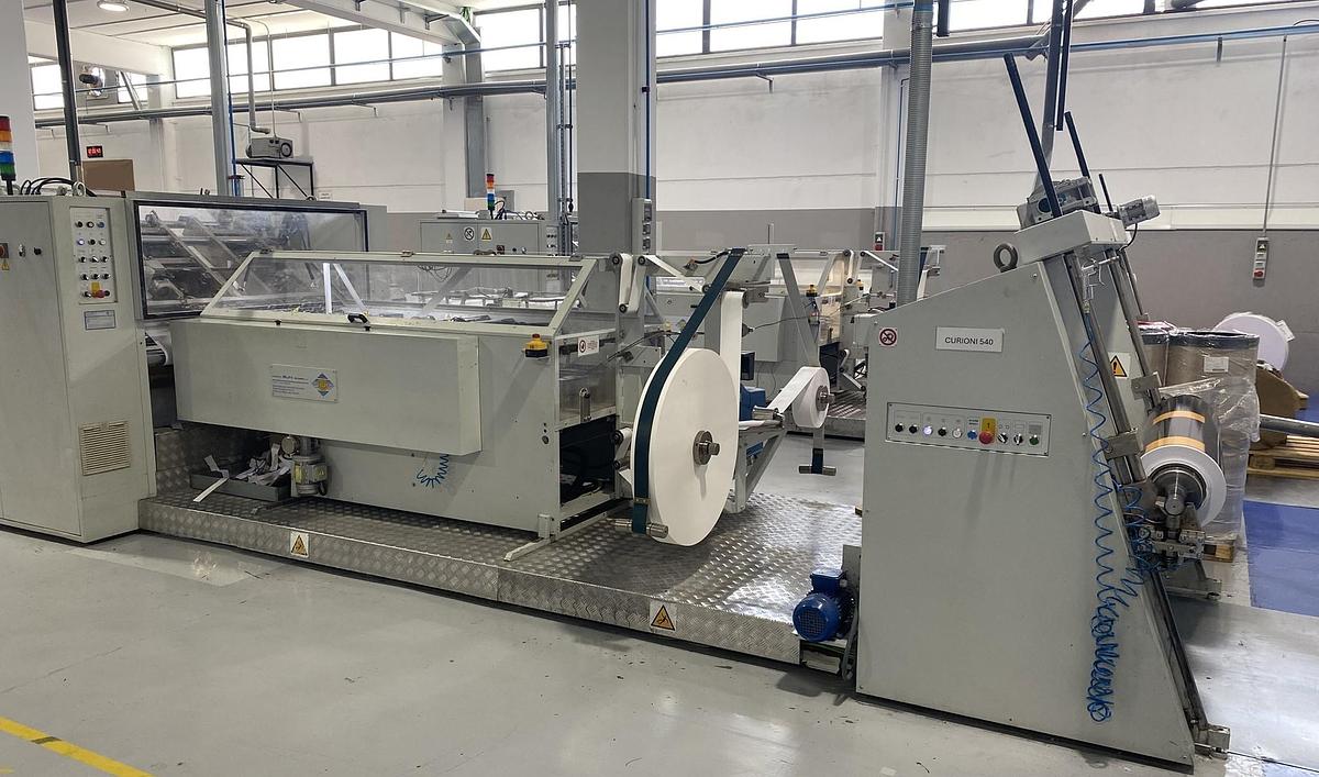 Used (visible in production) 2018 CURIONI SUN MASTER 540 - square bottom paper bag making machine with twisted handles unit