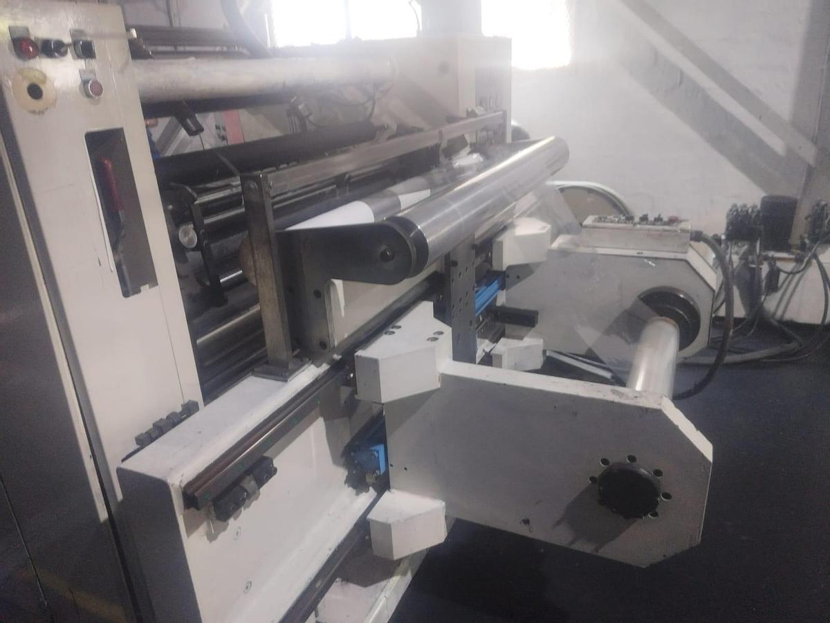 Used (visible in production) 2009 RAULIMEX (India) SLITTER-REWINDER (1000 mm) for film