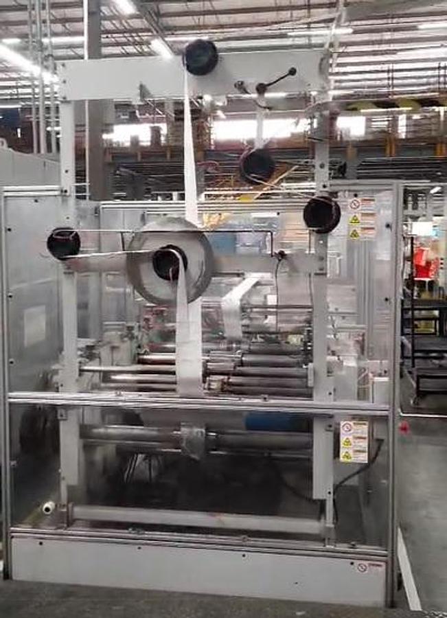 Used (visible in production) 2013 HOLWEG WEBER 5XF - Roll fed square bottom paper bag malking machine with TWISTED handles unit