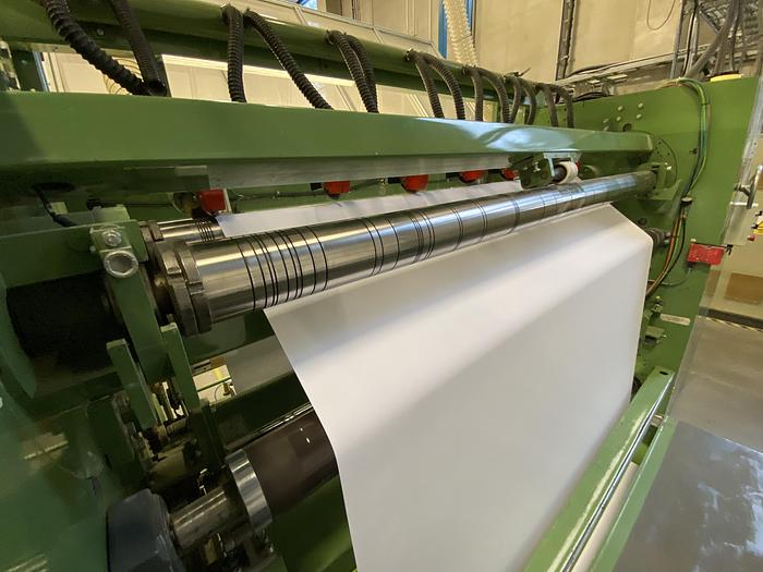 Used (visible in production) 2000 Dusenbery Europe Ltd. slitter rewinder mod. 375
