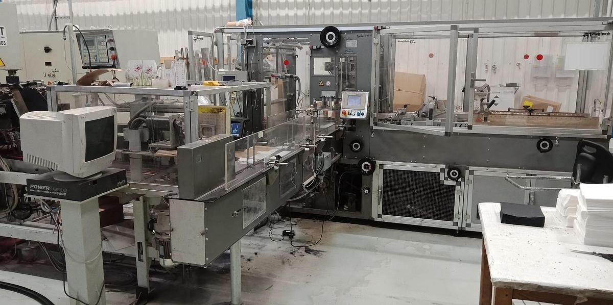 Used (assembled but no longer visible in production) Napkins production line: OMET TV 503 Napkins Making Machine (2005)  + OMET TA 501 F Transfer Unit  (2005)+ MULTIPACK NK MILLENNIUM 50 Automatic Packaging (2006)
