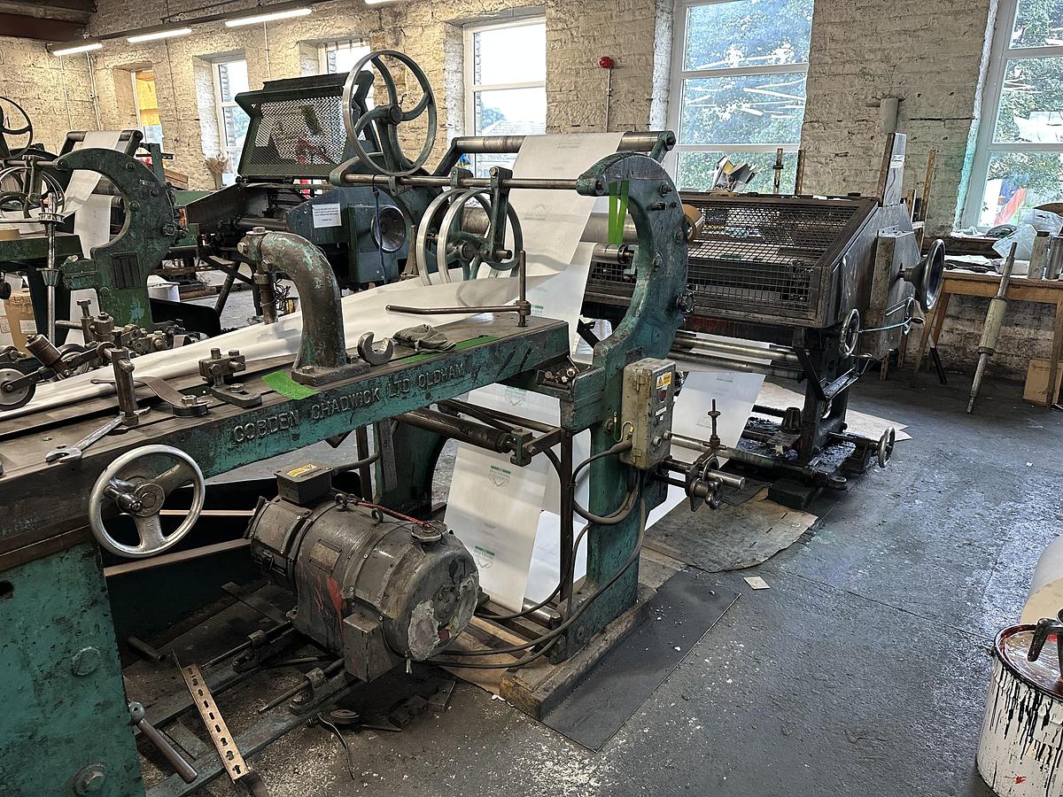 Used (visible in production) COBDEN CHADWICK No. 1 1/2  Flat & satchel paper bag making machine with 2 col. flexo