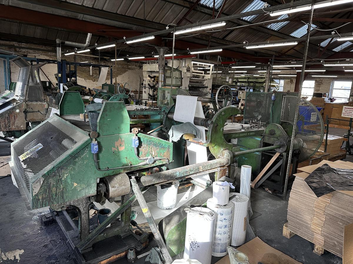 Used (visible in production) COBDEN CHADWICK No. 1 1/2  Flat & satchel paper bag making machine with 2 col. flexo