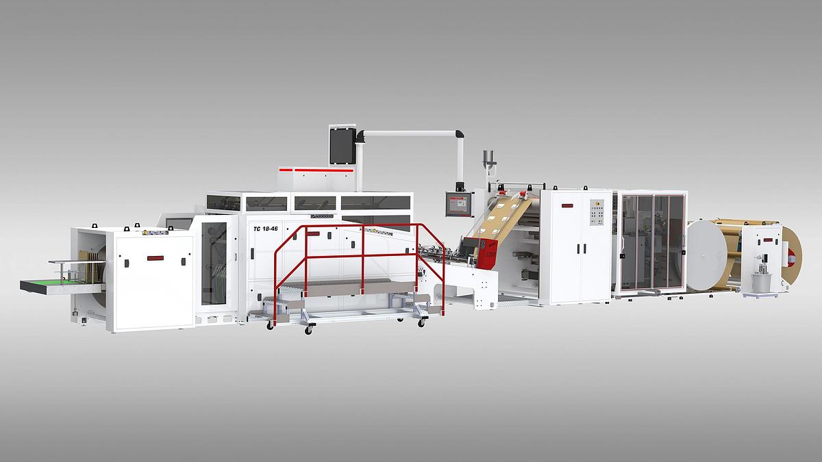 Used (visible in production) 2020 SOMTAS TC 18-46 FLAT HANDLE (Servo) - Square bottom paper bag making machine with FLAT handles