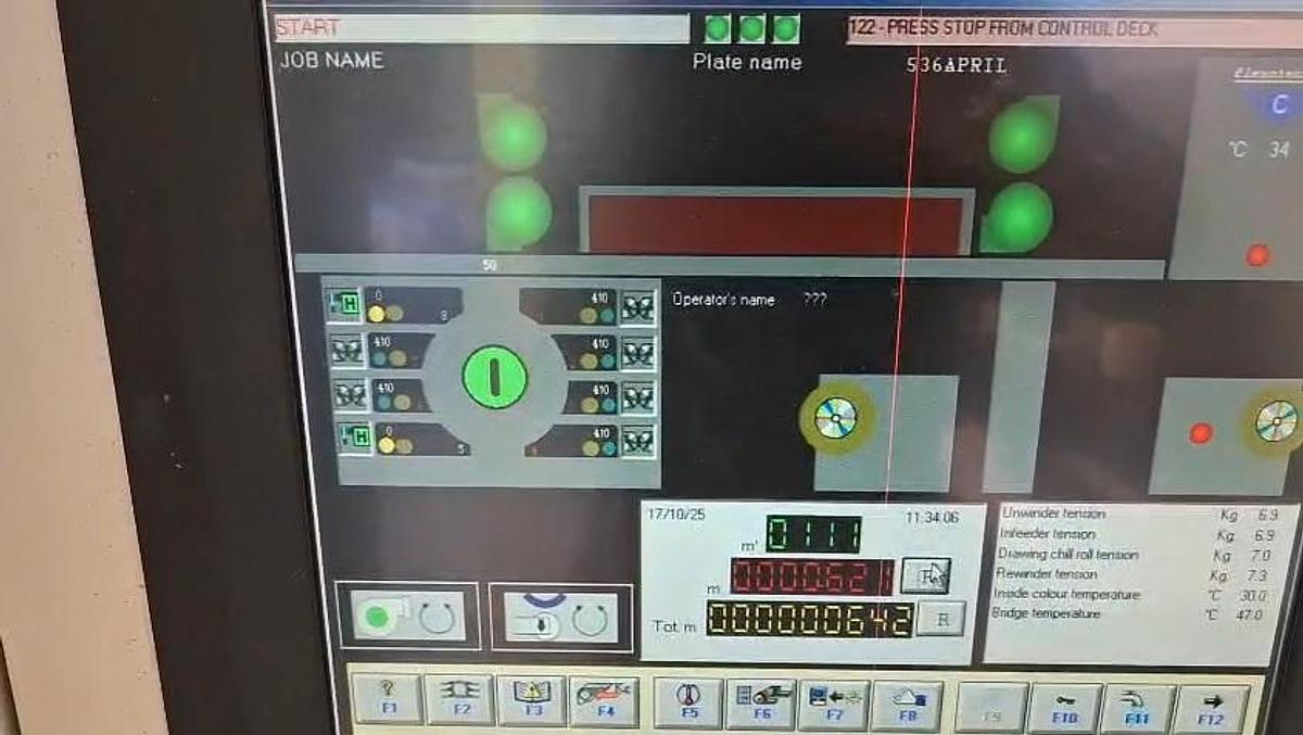 Used (visible in production) 2003 Flexotecnica Tachys-G (gearless) 8 colors C.I. flexo (1300 mm)