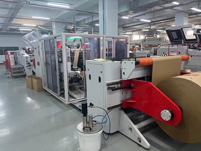 Used (visible in production) 2021 SOMTAS TC-18-46 - SERVO - Reel fed square bottom paper bag making machine with in line flat handles unit