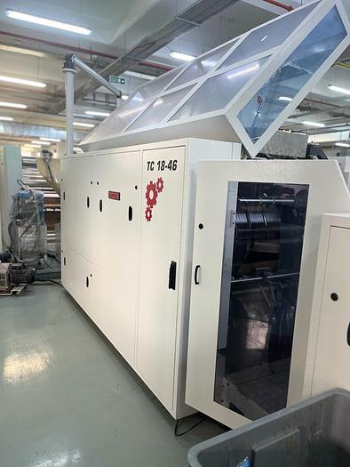 Used (visible in production) 2021 SOMTAS TC-18-46 - SERVO - Reel fed square bottom paper bag making machine with in line flat handles unit