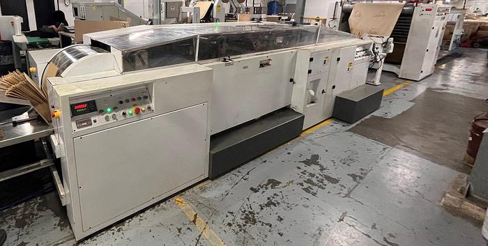 Used (visible in production) 1996 CURIONI SUN MASTER 540 Reel fed Square bottom paper bag making machine with in line twisted handle unit