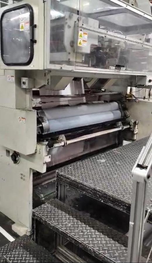 Used (visible in production) 2013 HOLWEG WEBER 5XF - Roll fed square bottom paper bag malking machine with TWISTED handles unit