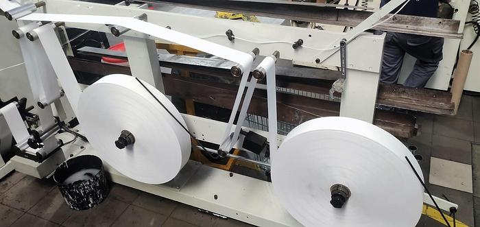 Used (visible in production) 2014 NEWLONG TS2746H + H607  -  Roll fed automatic square Bottom paper Bag Making Machine with in line twisted handle unit