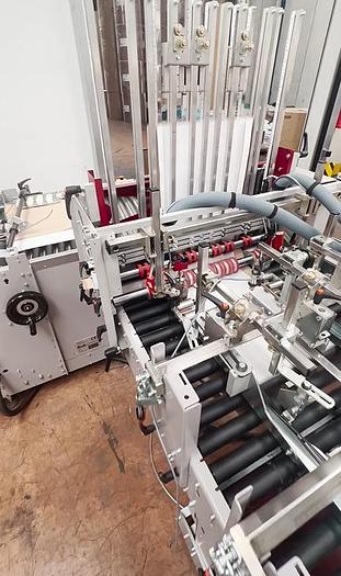 Used (visible in production) 2022 PETRATTO METRO SE 78 folding/gluing machine model  for premium e-commerce paper envelopes, with double adhesive strip