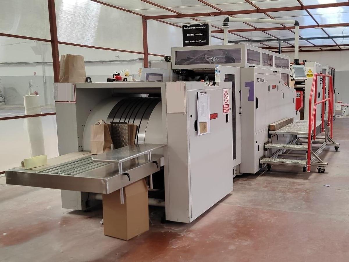 Used (visible in production) 2020 SOMTAS TC 18-46 FLAT HANDLE (Servo) - Square bottom paper bag making machine with FLAT handles