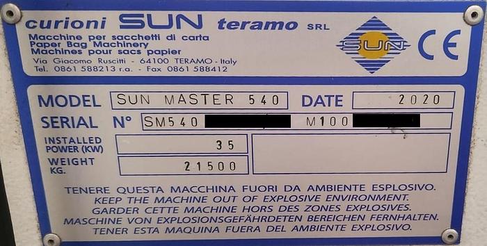 Used 2020 CURIONI SUN MASTER 540 - Reel fed Square bottom paper bag making machine with in line twisted handle unit