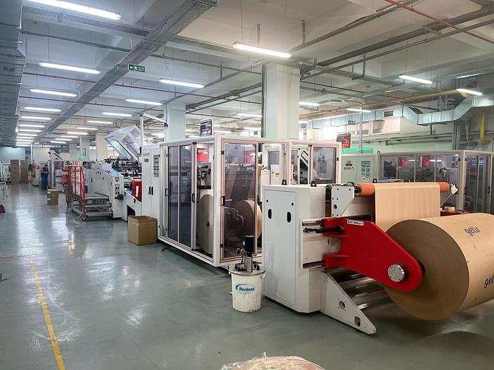 Used (visible in production) 2021 SOMTAS TC-18-46 - SERVO - Reel fed square bottom paper bag making machine with in line flat handles unit