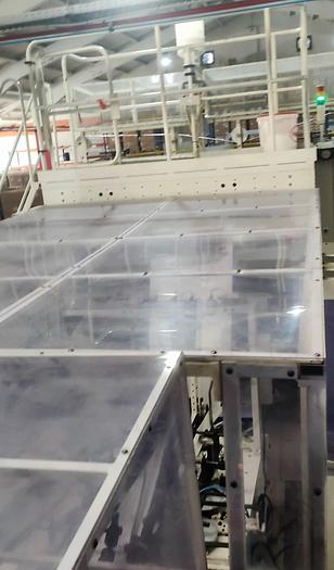 Used (visible in production) 2014 NEWLONG TS2746H + H607  -  Roll fed automatic square Bottom paper Bag Making Machine with in line twisted handle unit