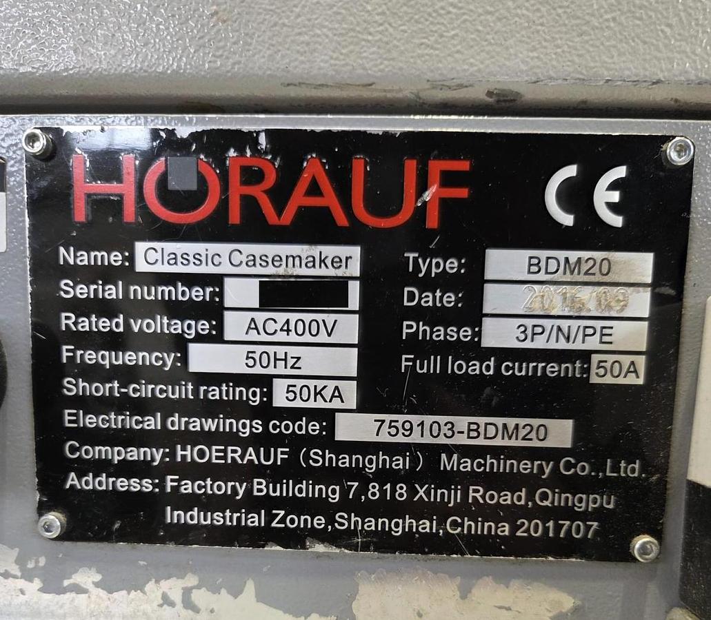 Used 2016 HORAUF BDM 20 Automatic Casemake