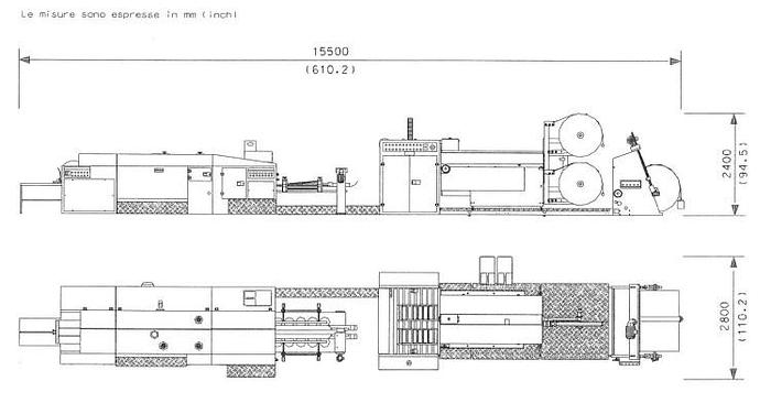 Used (visible in production) 1995 CURIONI SUN MASTER 540 - Reel fed Square bottom paper bag making machine with in line twisted handle unit