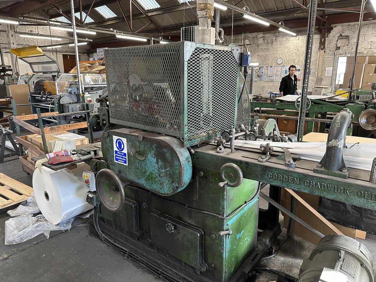 Used (visible in production) COBDEN CHADWICK No. 1 1/2  Flat & satchel paper bag making machine with 2 col. flexo
