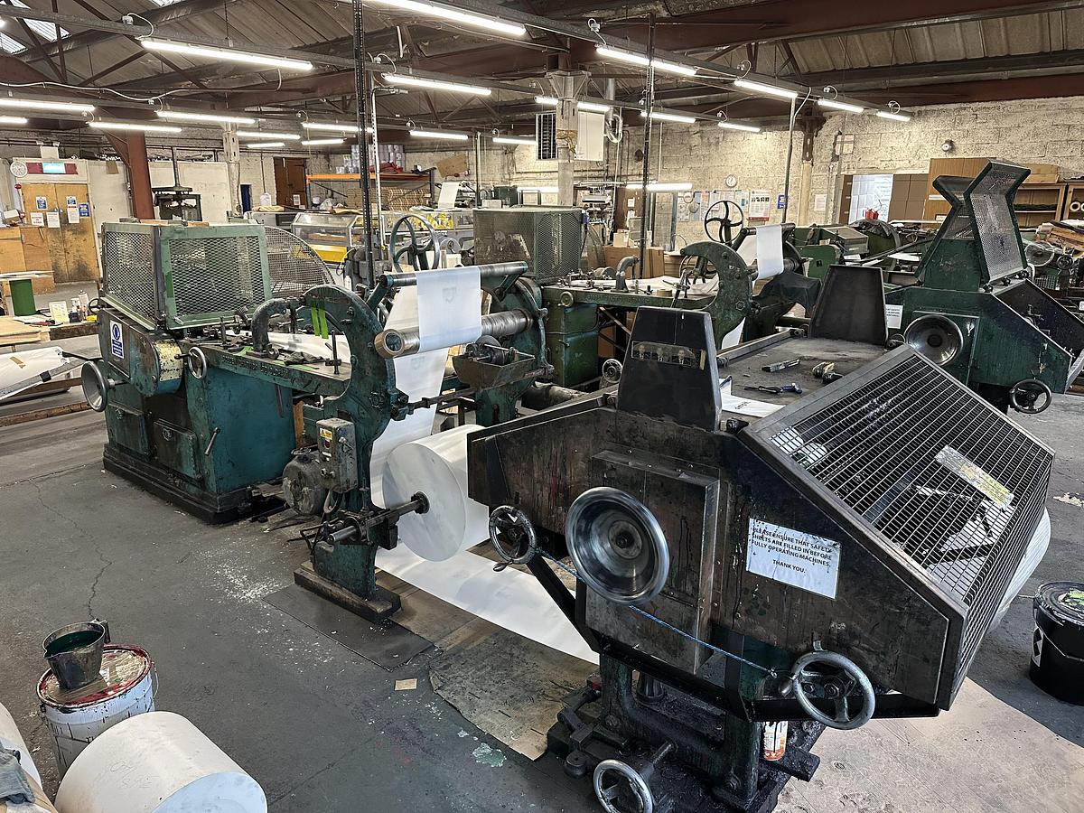 Used (visible in production) COBDEN CHADWICK No. 1 1/2  Flat & satchel paper bag making machine with 2 col. flexo