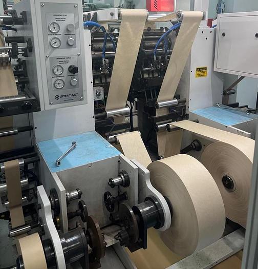 Used (visible in production) 2021 SOMTAS TC-18-46 - SERVO - Reel fed square bottom paper bag making machine with in line flat handles unit