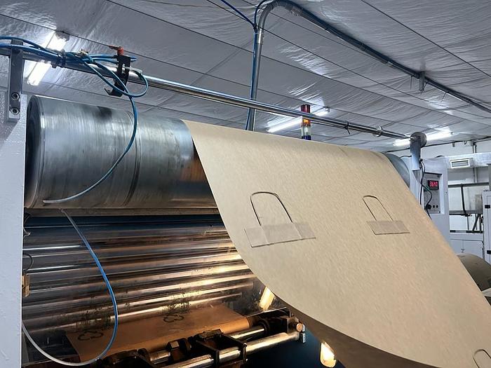 Used (visible in production) 1995 CURIONI SUN MASTER 540 - Reel fed Square bottom paper bag making machine with in line twisted handle unit