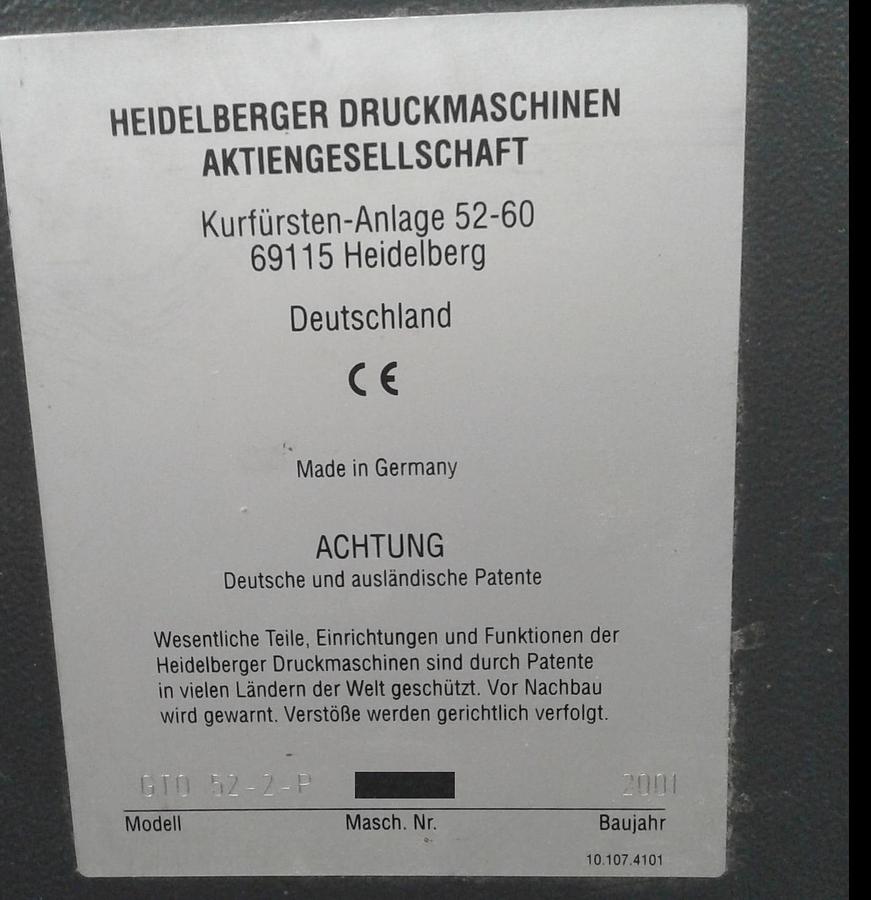 Used 2001 Heidelberg GTO 52-2-P offset printing machine