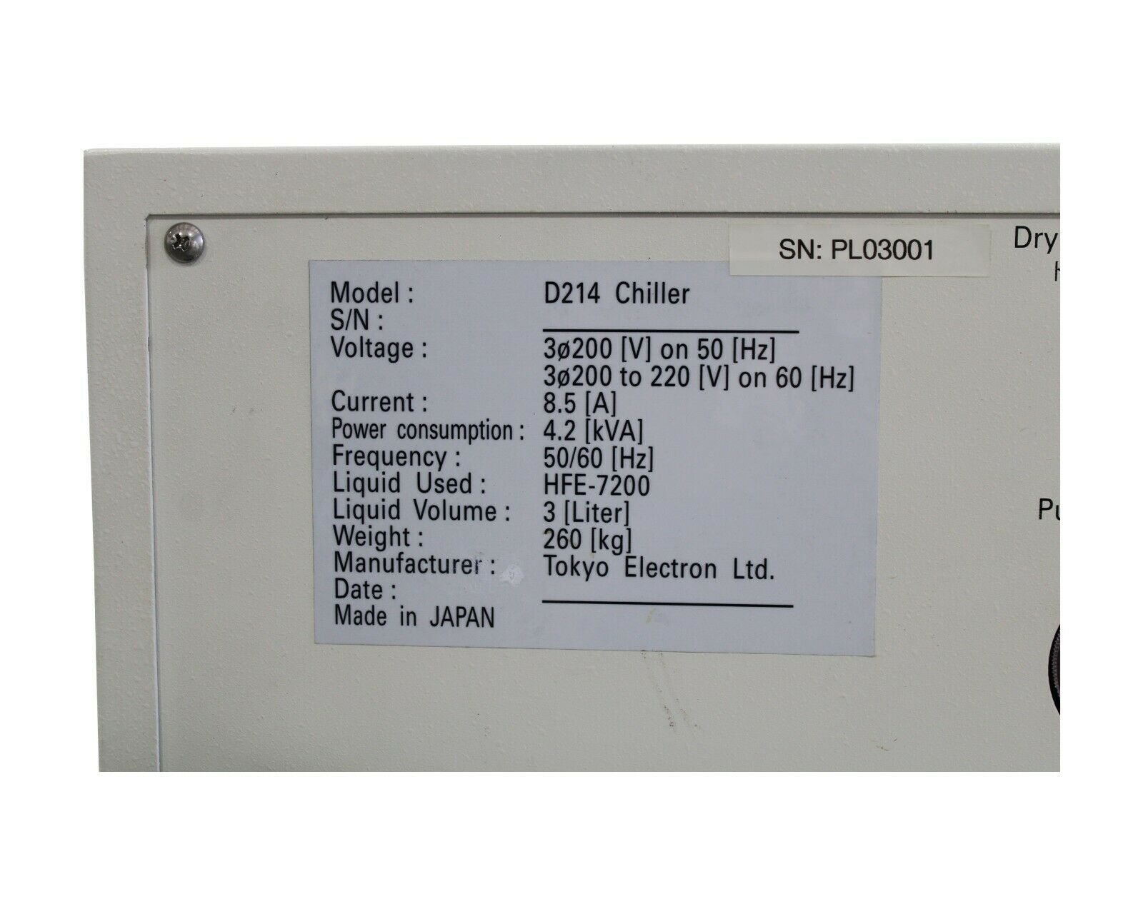 Used Tokyo Electron TEL THERMO GENERATOR CHILLER LIQ HFE-7200 D214