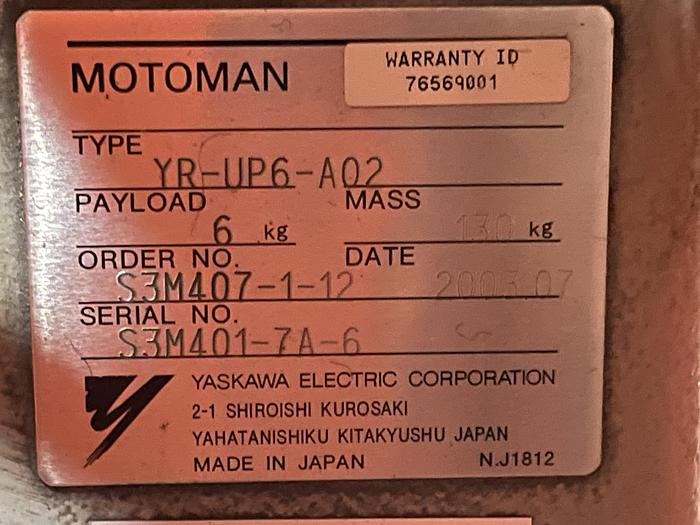 Used MOTOMAN ARCWORLD WELD CELL W/ INDEX TABLE AND UP6 ROBOT WITH XRC CONTROL