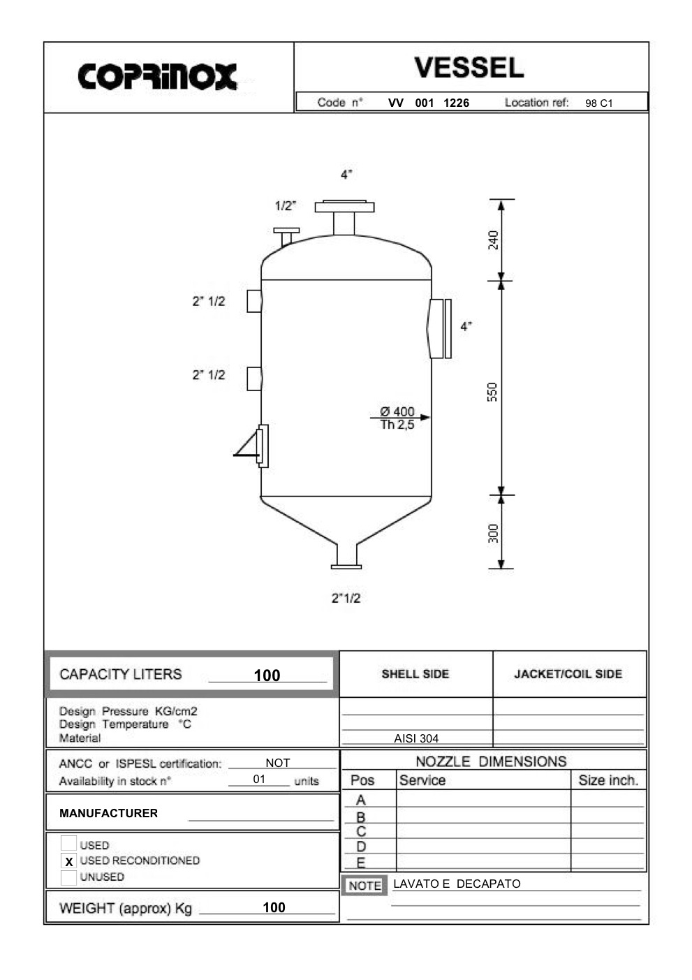 Usato Serbatoio  da 100 Litri