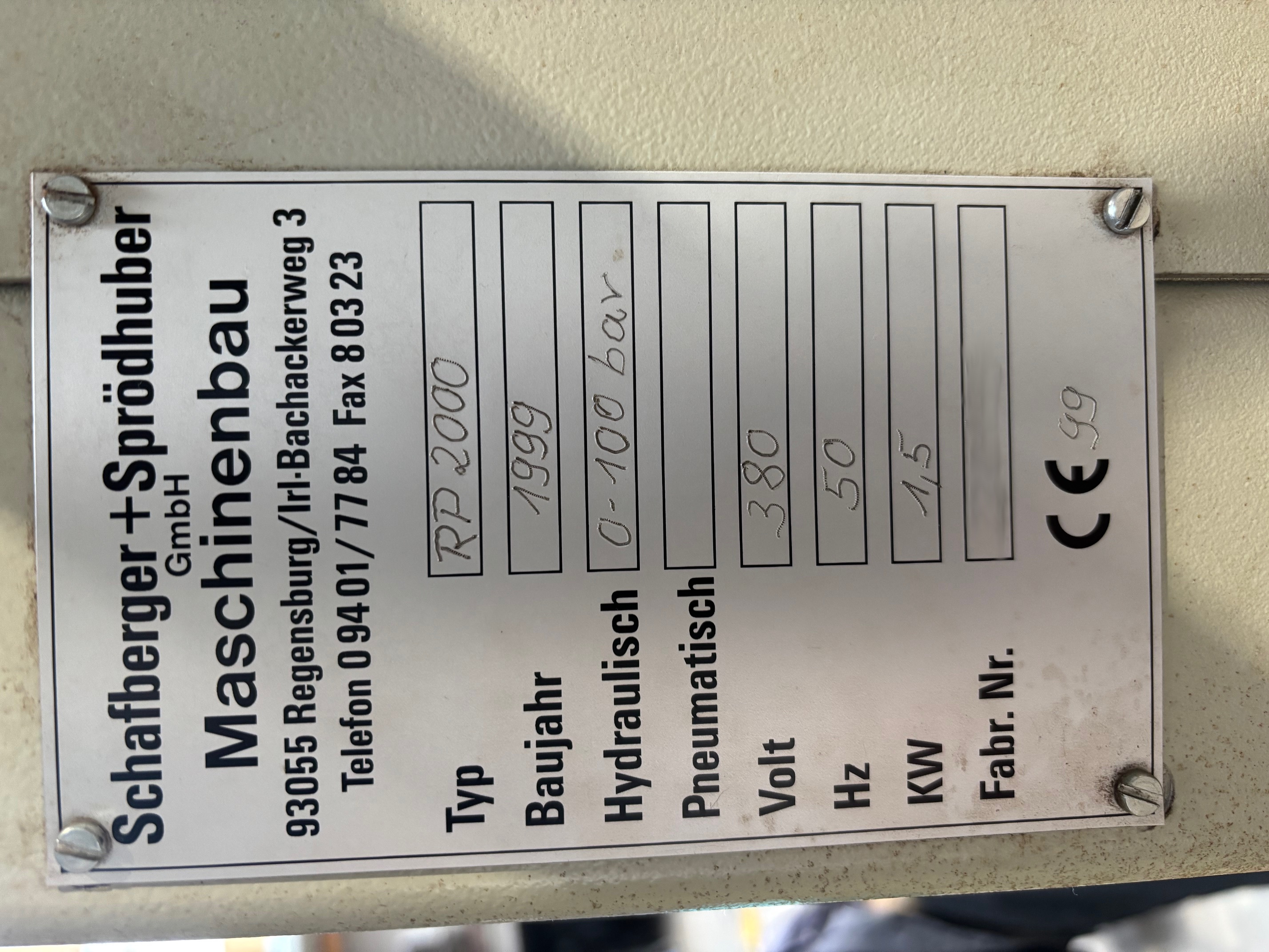 Used Schafberger & Sprödhuber RP 2000 I Frame Press I 1999